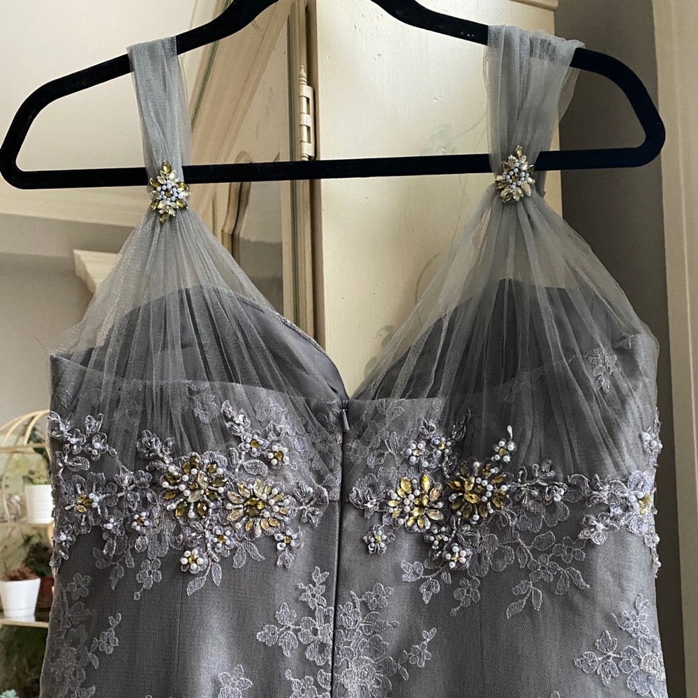 Montage by Mon Cheri - Silver Embroidered Grey/Gold Sequin Tulle Gown Size 10 - Picture 9 of 17